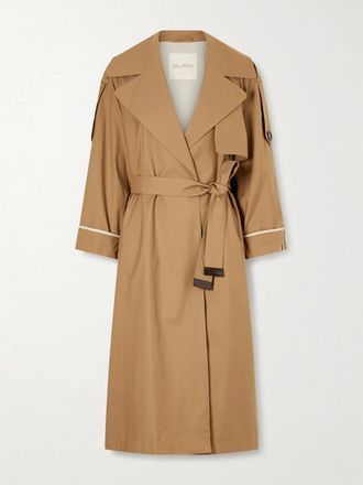 Max Mara Trench In Gabardine Di Misto Cotone Con Cintura - Marrone