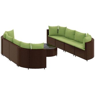 vidaXL Set De Sof&aacute;s De Jard&iacute;n 9 Pzas Y Cojines Rat&aacute;n Sint&eacute;tico Marr&oacute;n Vidaxl