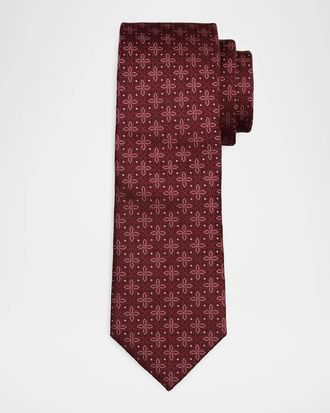 Brunello Cucinelli Men & apos;s Geometric Floral Silk Tie