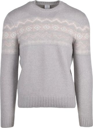 Eleventy Cashmere Silk Crewneck Sweater with Patterned Yoke