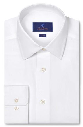 David Donahue Trim Fit White Cotton & Cashmere Twill Dress Shirt at Nordstrom, Size 16.5 - 32