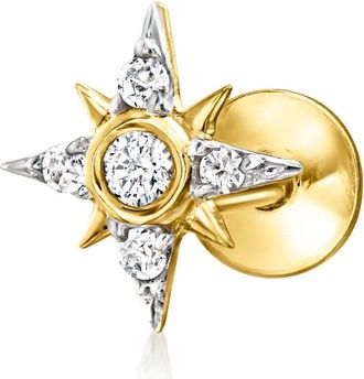 RS Pure by Ross-Simons Diamond-Accented Star Single Flat-Back Stud Earring in 14kt Yellow Gold