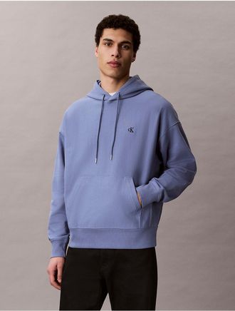 Calvin Klein Jeans Calvin Klein Mens Premium Terry Relaxed Monogram Fleece Hoodie - Medium Blue - 2XL