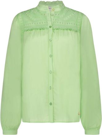 Fab By Fabienne Chapot Groene Ruffle Blouse met Openwork Details - Dames - Overhemden - Groen - XL - Overhemden