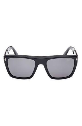 Tom Ford Alberto 55mm Polarized Square Sunglasses in Shiny Black/Smoke Lenses at Nordstrom Rack