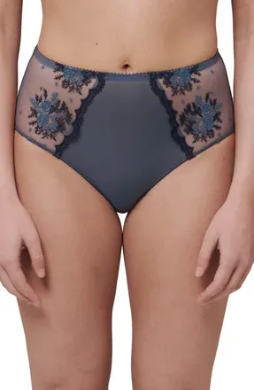Simone P&eacute;r&egrave;le Intrigue Floral Embroidered Briefs in Cinder Blue at Nordstrom, Size Small