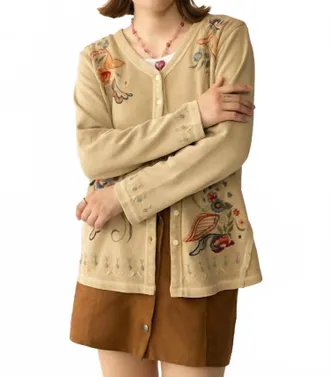 Myraswim Birdsong Bloom Embroidered Top In Almond