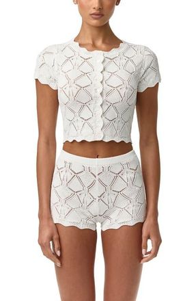Naked Wardrobe Pointelle Knit Cardigan in White at Nordstrom, Size X-Large