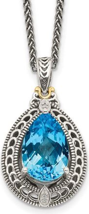 Diamond2Deal Sterling Silver with 14K Accent Diamond and Blue Topaz Pendant Necklace