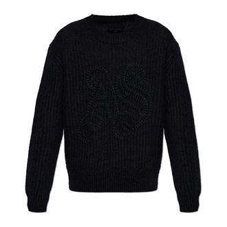 AllSaints Round-neck Knitwear, male, Black, Size: XL Chainy Sweater