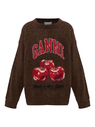 Ganni cherry-graphic sweater - Brown