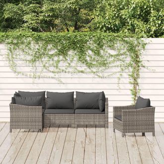 vidaXL Set De Muebles De Jard&iacute;n 5 Pzas Y Cojines Rat&aacute;n Sint&eacute;tico Gris Vidaxl