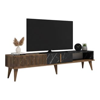 Dmora Mueble Para Tv Gordon, Un Estante, Un Compartimento, Una Puerta, 180x35x40h Cm Marr&oacute;n Nogal