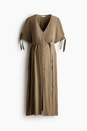 H&M Mama Tie-belt Viscose Dress in Khaki Green at Nordstrom, Size Xx-Large