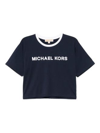 Michael Kors logo-embroidered T-shirt - women - Cotton - S - Blue