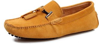 Generic Mens Shoes Mens Loafers Shoe Suede Vamp Stitching Details Genuine Leather Round Toe Comfortable Lightweight Anti-Slip Wedding Slip-on(Gold,10.5 UK)