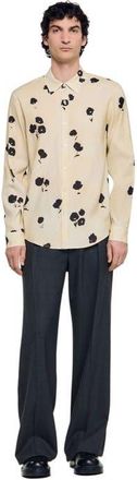 Sandro Floral print linen shirt in Off White at Nordstrom, Size Xx-Large