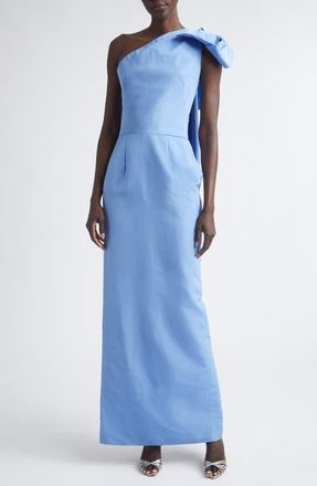 Oscar De La Renta Bow Detail One-Shoulder Silk Faille Column Gown in Twilight at Nordstrom, Size 10