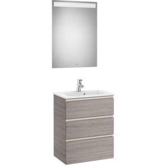 Roca Roca - Pack Mueble De 3 Cajones, Lavabo Y Espejo Led The Gap Color: Roble City Texturizado
