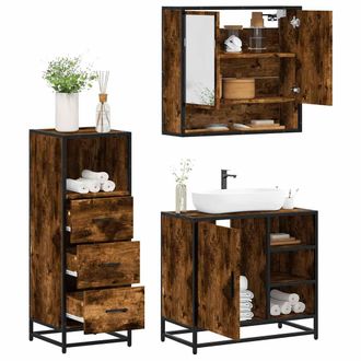 Berkfield Home 3 Piece Bathroom Furniture Set Smoked Oak Engineered Wood in Brown
