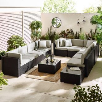 Furniturebox Orlando 10 Seat Modular Outdoor Garden Rattan Sofa in Black