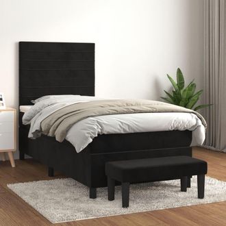 vidaXL Cama Box Spring Con Colch&oacute;n Terciopelo Negro 100x200 Cm Vidaxl