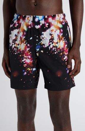 Alexander McQueen Confetti Print Swim Trunks in Black/Multicolour at Nordstrom, Size Medium