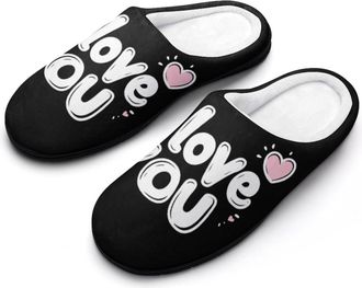 Generic I Love You Mens House Slippers Memory Foam Washable Cotton Slip on Home Shoes