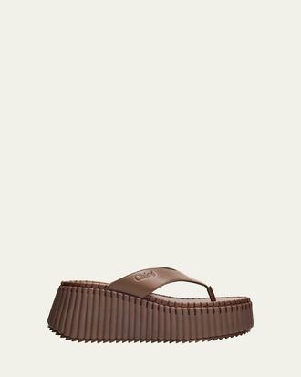 Chlo&eacute; 75mm Nama Platform Leather Thong Sandals