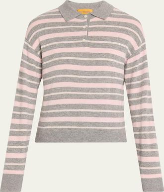 Guest In Residence Collegiate Striped Cashmere Polo Sweater
