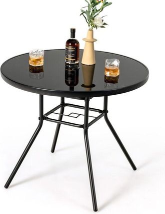 Costway Costway - Outdoor Dining Table Patio Round Tempered Glass Table with 35mm Umbrella Hole