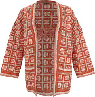 Maje Fringed Crochet Cardigan in Multicolor Cotton