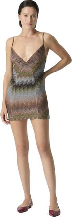 Missoni Sleeveless Viscose Lam&eacute; Mini Dress With Deep Neckline in Green& Brown at Nordstrom, Size 38 It