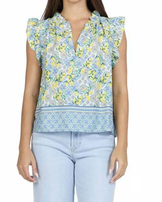 Dear John Denim Lemon Capri Flutter Sleeve V Neck Top In Multi