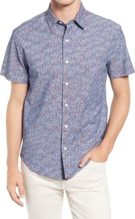 Bonobos Riviera Slim Fit Shark Print Short Sleeve Stretch Button-Up Shirt in Chambray - Sharky Sharks at Nordstrom, Size Small