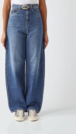 Twinset High-Waisted Baggy Wide-Leg Jeans in Cotton with Adjustable Belt
