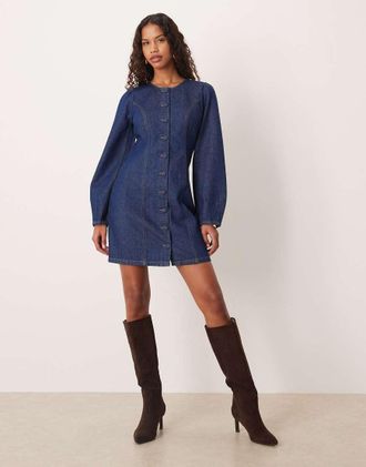 Nobody's Child Vestito corto a maniche lunghe in denim blu