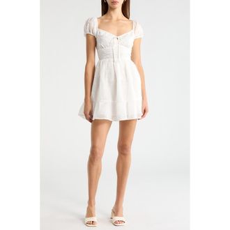 All in Favor Embroidered Eyelet Ruffle Hem Minidress in White at Nordstrom, Size X-Large