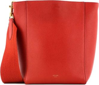 Celine Sangle Seau Bag kleine kalfsleren schoudertas - Rood