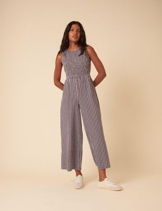 Nobody's Child Petite Navy And Pink Gingham Ruth Jumpsuit