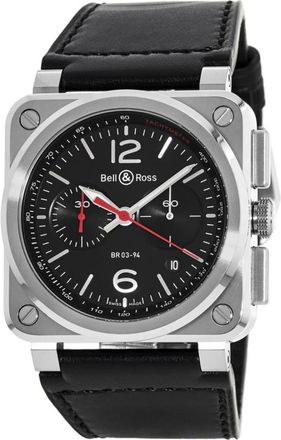 Bell & Ross BR 03-94 Chronograph 42mm Black Dial Leather Strap Mens Watch BR0394-BLC-ST/SCA