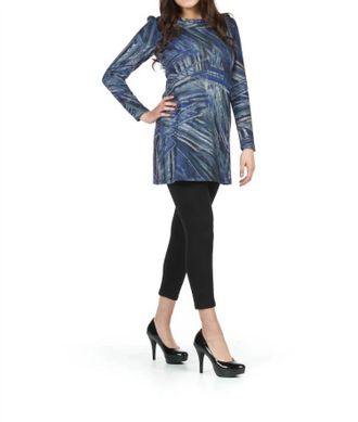 Papillon Abstract Print Long Sleeve Sweater Dress In Blue