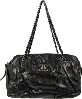 Chanel Twisted Bowling Glazed Calfskin Black Leather Handbag (Pre-Owned)