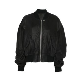 Rick Owens Zip-up Leather Bomber Jacket - female - Rick Owens - Bomber Jackets - Black - XS - Jackets