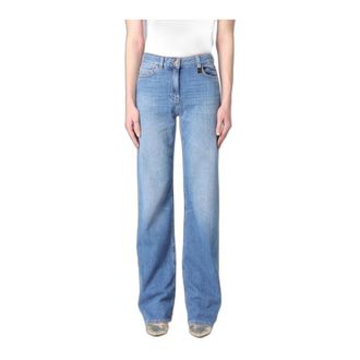 Elisabetta Franchi Palazzo Jeans met logodetail - Dames - Jeans - Blauw - Maat: W29 Katoen