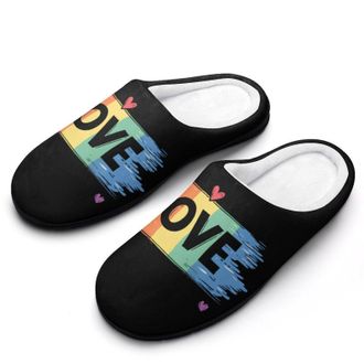 Generic LGBT Love Rainbow Womens Slippers Warm House Slippers Indoor House Shoes with Anti-Skid Rubber Sole