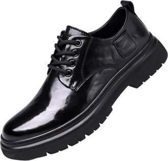 Generic Mens Soft Sole Dress Shoes Polished Leather Business Formal Office Wear Korean Style British Fashion Shoes for Work and Commuting(Black,7.5)