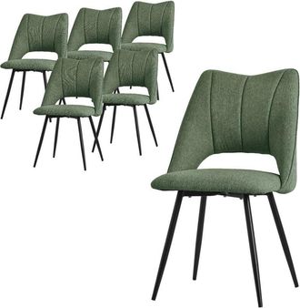 ML Design Ml-design Set 6x Sillas De Comedor Color Verde Con Respaldo Asiento De Poli&eacute;ster Tapizado Con Patas De Metal Negro Sill&oacute;nes Ergon&oacute;micos De Dise&ntilde;o Mode