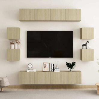 vidaXL 8 Piece TV Cabinet Set Sonoma Oak Engineered Wood vidaXL