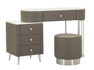 OEM Tocador Sharon Gris Con Puff, Patas Plateadas Cm 120x40x75 (medida Puff &Oslash;36x39)